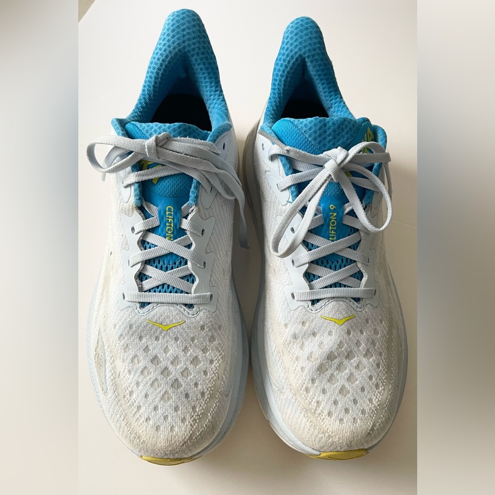 Hoka One One White and Blue Athletic Shoes